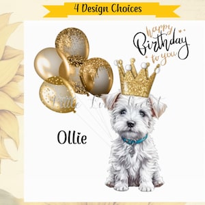 Carte d'anniversaire West Highland Terrier - PERSONNALISÉ-4 Design au choix WESTIE avec ballons & carte d'anniversaire-chien, chapeau de fête/chapeau de Terrier