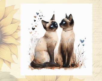 SIAMESE Cats-blank Card-suitable for Any Occasion-blue Hearts