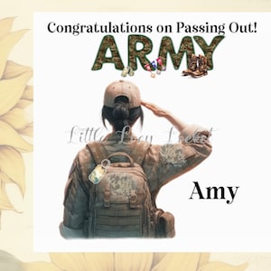 Tarjeta de entrega del EJÉRCITO - PERSONALIZADA - Tarjeta de celebración - Tarjeta militar - Mujer soldado - Ceremonia de entrega - Felicitaciones a la mujer soldado