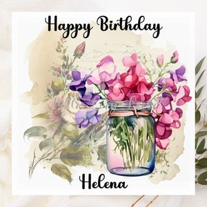 Sweet Pea Geburtstagskarte-PERSONALISIERT-Stummes Schreibpapier und Stift Hintergrund-SWEET PEAS & Schreibpapier-Weibliche Geburtstagskarte-Blumen Geburtstag