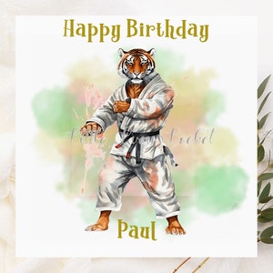 Carte d'anniversaire Kung Fu TIGRE-personnalisée-carte d'anniversaire animal amusante-Arts martiaux tigre carte-Jujitsu tigre-Tigre de judo carte-Arts martiaux animaux