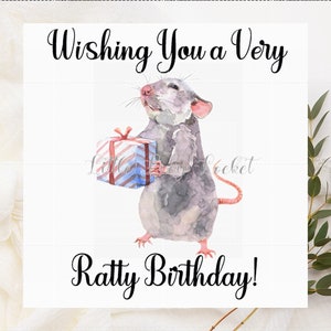 Tarjeta de cumpleaños de rata-RATA con REGALO Tarjeta de cumpleaños-Te deseo un cumpleaños muy ratito-Tarjeta de cumpleaños de rata-Tarjeta de cumpleaños de rata-Tarjeta de rata-Tarjeta de rata
