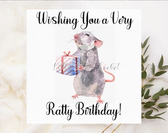 Rat Birthday Card-RAT with GIFT Birthday Card-Wishing You a Very Ratty Birthday Card-Rat Birthday Card-Birthday Rat Card-Rat Card-Rat Card