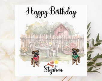 Personalized Border Terrier Birthday Card: Garden Scene