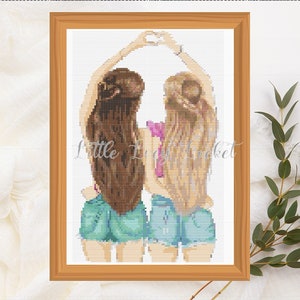 Counted CROSS STITCH Chart-PDF-Best Friends with Joined Hands-Teen Girl X Stitch Chart-Friend Cross Stitch-Sisters-Cousins-Besties-X Stitch