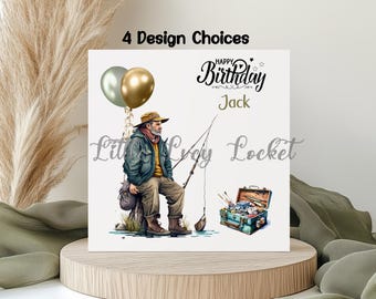 Tarjeta de cumpleaños de pesca: 4 diseños personalizados, acuarela, pescador, pesca, hombre