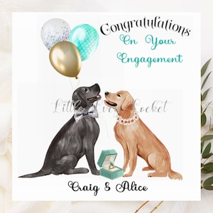 LABRADOR Retriever ENGAGEMENT Karte-PERSONALISIERT-Labrador Paar mit Verlobungsring-Aquarell Labrador Verlobungskarte-Hund Liebhaber Karte
