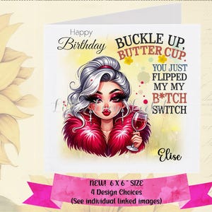 Tarjeta de cumpleaños divertida para mujer - PERSONALIZADA - 4 diseños - Chica glamurosa y atrevida - Tarjeta de cumpleaños de broma - Tarjeta de humor para ella - Chica retro - 40, 50, 60 y 70 años