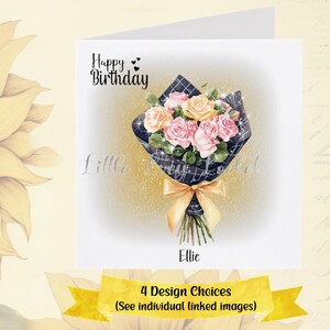 Tarjeta de cumpleaños FLORAL - PERSONALIZADA - 4 diseños a elegir - Ramos y cestas de flores - Cumpleaños de mujer - Margaritas - Amapolas - Cumpleaños de mamá - Esposa - Hija