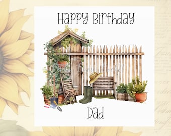 Personalized Gardening Birthday Card: Gardener Tools, Bench