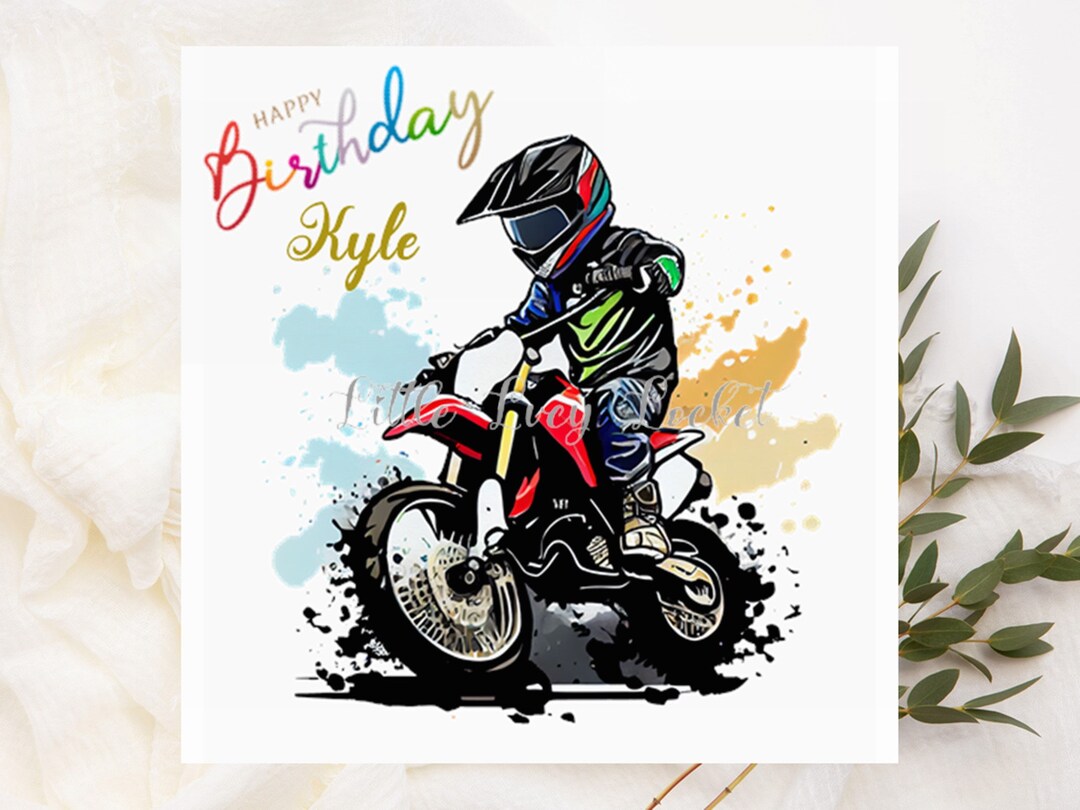 Motocross Birthday Card-watercolour MOTOCROSS Biker PERSONALISED Card ...