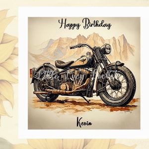 American Motorbike Birthday Card-PERSONALISED-Geburtstagskarte für Biker-Aquarell Classic Bike Card-Desert Hintergrund-klassisches Motorrad