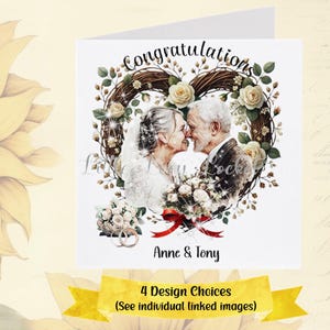 Carte de mariage pour couple de personnes âgées - PERSONNALISÉE - Carte de mariage pour un deuxième mariage - Carte de mariage pour grand-parent au choix - M. et Mme - Félicitations pour le deuxième mariage