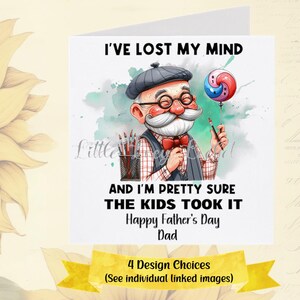 FUN Vatertagskarte-PERSONALISIERT-4 Designauswahl-I've Lost My Mind Karte für Papa-Lustige Karte zum Vatertag-Scherzkarte für Papa-Älteren Papa