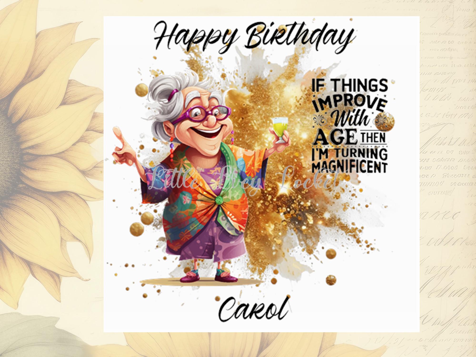 4 Design Choices-funny Old Lady-personalised Birthday Card-turning  Magnificent-witty-humour-wisecrack-funny-pun-joke Birthday Card-senior -  Etsy Finland, image size:2000x1500