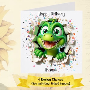 Tarjeta de cumpleaños de dinosaurio recortada - PERSONALIZADA - 4 opciones de diseño - Tarjeta de dinosaurio asomado para cumpleaños de niño, hijo, nieto, sobrino y dinosaurio
