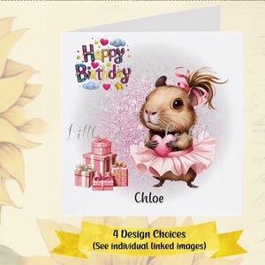 CAPYBARA Geburtstagskarte-PERSONALISIERT-4 Design Auswahl-Niedliche Capybara Karte für kleines Mädchen-Tochter/Enkelin Geburtstag-Nagetier-TierRosa