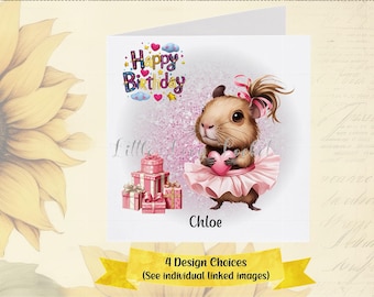 CAPYBARA Birthday Card-PERSONALISED-4 Design Choices-Cute Capybara Card for Little Girl-Daughter/Granddaughter Birthday-Rodent-Animal-Pink