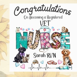 4 alternativ - gratulationskort till veterinärsjuksköterska - nytt jobb - kvalifikation - legitimerad veterinärsjuksköterska - examination för legitimerad veterinärsjuksköterska - nyutexaminerad veterinärsjuksköterska - djursjuksköterska - legitimerad veterinär B
