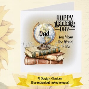 Carte pour la fête des pères GLOBE - PERSONNALISÉE - 4 choix de conception - Vous représentez le monde pour moi - Globe sur une pile de livres - Carte pour papa - Carte sentimentale pour papa