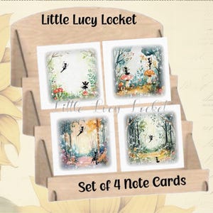 FAIRY-Set of 4 Note Cards-Blank Cards-Enchanted Forest-Any Occasion-Thank You-Invitation-Happy Birthday-Get Well-Notelet-Thinking of You-Imp