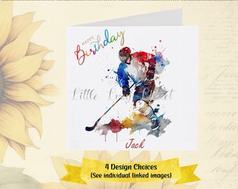 ICE HOCKEY Birthday Card-PERSONALISED-4 Design Choices-Sporting Birthday Card-Ice Hockey Player Card-Teen Boy Card-Male Birthday-Team Sports