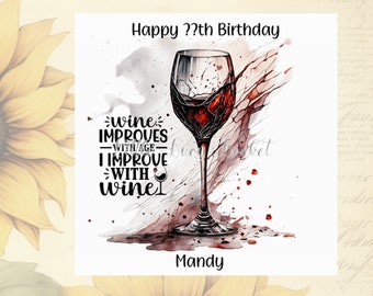 Biglietto Di Compleanno Divertente Per Donna Con Vino – Formato A5, Cartoncino 360g/m², Frasi In Inglese, Ecologico, Con Busta