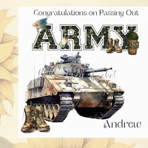 Tarjeta de graduación del EJÉRCITO - PERSONALIZADA - Tarjeta de celebración - Tarjeta de soldado - Tarjeta de ceremonia de graduación - Tarjeta de felicitación para soldado - Tanque