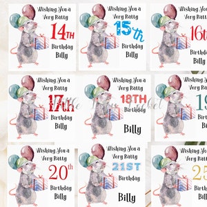 Rat Age Geburtstagskarte-PERSONALISIERTE RAT mit GESCHENK-Karte-9 Alter verfügbar-ich wünsche Ihnen einen sehr Ratten-Geburtstag-14.-25.-15.-16.-17.-18.-19