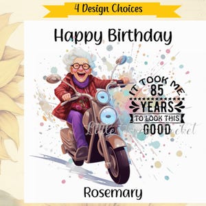 4 Designauswahl-85 Jahre Geburtstagskarte-PERSONALISIERT-Weibliche 85 Jahre--Lustige Alterskarte-Wortspiel-Witty-Octogenarier-85 Jahre-Groovy-Oma-Nan-Grandma-Mum