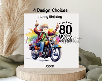 Tarjeta de 80 cumpleaños: 4 diseños, divertida tarjeta para recordar la edad, con un juego de palabras, ingeniosa y genial para un abuelo, papá, personalizada.