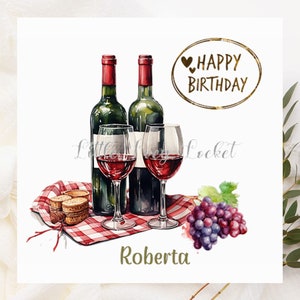 Red WINE Birthday Card-PERSONALISED-Wine Bottles with GLASSES and Grapes-Wine Lover Birthday Card-Unisex Birthday-Alcohol Birthday Card-Male