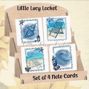 BEACH Scene-Set of 4 Note Cards-Blank Cards-Any Occasion-Thank You-Invitation-Happy Birthday-Get Well-Notelet-Thinking of You-Seaside-Coast