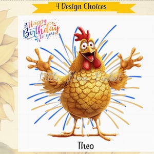 4 choix de conception-carte d'anniversaire de poulet-personnalisée-visage drôle carte poulet-coq-cour de ferme anniversaire-coq fou-hilarant poule-animal