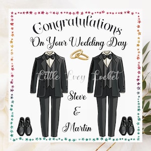 Mr & Mr HOCHZEITSkarte-PERSONALISIERT-Bräutigam und Bräutigam-Gay Hochzeitstag Karte-Hochzeitskarte mit Namen-Mr und Mr Card-Hochzeitsanzüge-Glückwünsche