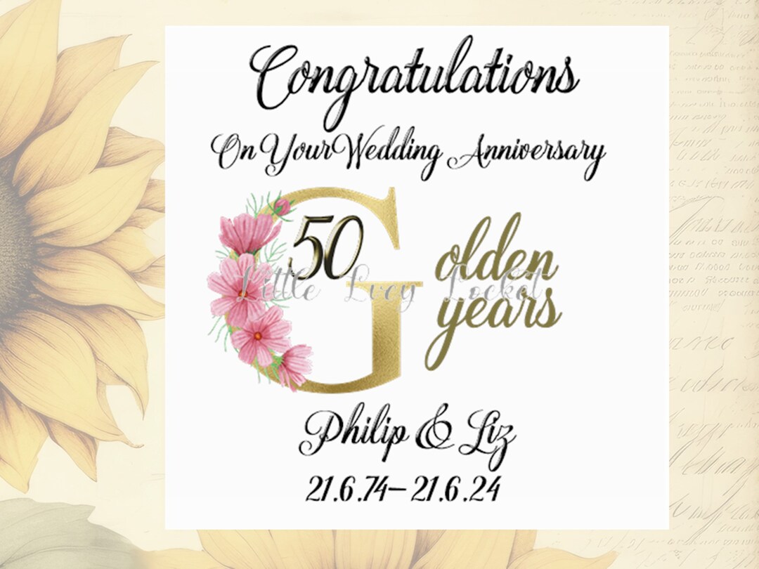 Personalized 50th Anniversary Card: Golden Floral Letter - Etsy