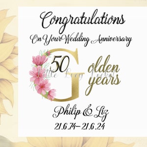 Tarjeta de aniversario de bodas de oro-PERSONALIZADA-50 aniversario de bodas-50 bodas-Bodas de oro-Carta floral-Aniversario de bodas