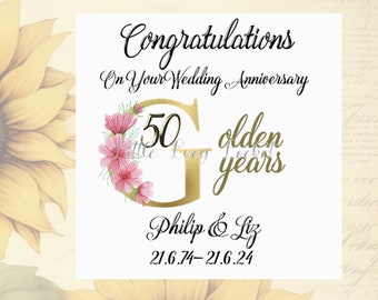 Personalized 50th Anniversary Card: Golden Floral Letter