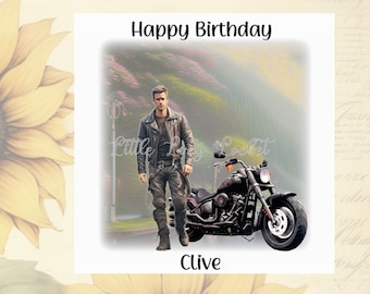 Personalized Biker Birthday Card: Watercolor Motorbike Design