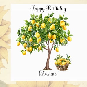 Carte d'anniversaire LEMON Tree-personnalisée-agrumes-panier de citrons-unisexe-fruits-plante-verger-thème méditerranéen-agrumes-citrons juteux