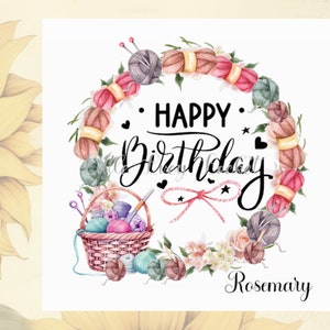 Tarjeta de cumpleaños con corona de punto PERSONALIZADA - Corona de cumpleaños con acuarela - Tema de punto - Tarjeta de cumpleaños de pasatiempo - Diseño único - Tarjeta de tejedor - Lana