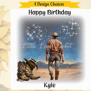 COWBOY Birthday Card-PERSONALISED-4 Choices-Midnight Desert-Western-Style-Watercolour Image-Wild West Card for Him-Cowboy BOOTS & Hat-Rodeo