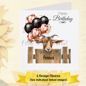 ZIEGE Geburtstagskarte-PERSONALISIERT-Aquarell Ziege, die über Gatter guckt-Tier Geburtstagskarte-Unisex Geburtstag-Bauernhof Geburtstag-Billy Goat-Kid