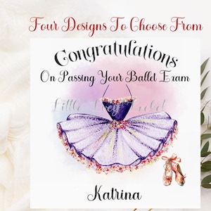 Tarjeta de felicitación por el examen de ballet - 4 opciones de diseño - FELICITACIONES - Aprobó - ¡Bien hecho! - Tarjeta de bailarina de ballet - Tarjeta de aprobación del examen - Danza