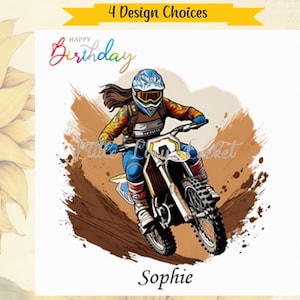 Carte d'anniversaire 4 choix-DIRT BIKE personnalisée-scrambler vélo-garçon/fille Options-motocross-moto-moto-adolescente carte d'anniversaire