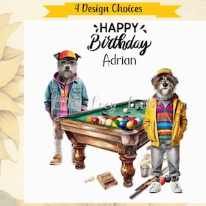 4 Designauswahl-SNOOKER spielen Hunde / Pandas Geburtstagskarte - PERSONALISIERT - Snooker / Pool / Billard-Unisex Karte-Pub Spiele-Panda Geburtstagskarte-Hund