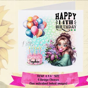 TEEN Girl-14th Birthday Card-PERSONALISED-4 Hair Colours-Female Age Birthday-Daughter Birthday-Sister-Niece-Friend-Granddaughter-Teenager