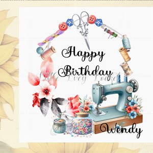 Sewing Machine Birthday Card: 4 Design Choices, Personalised, Needlework, Hobby, Embroidary, Floral, Female C