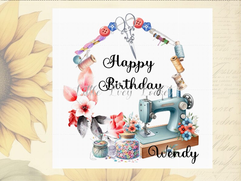 Sewing Machine Birthday Card: 4 Design Choices, Personalised, Needlework, Hobby, Embroidary, Floral, Female C