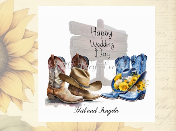 Cowboy Western Hochzeitskarte – Klappkarte Mit Cowgirl-Stiefeln & Roten Rosen, Blanko Innen, 12,7x17,8 Cm